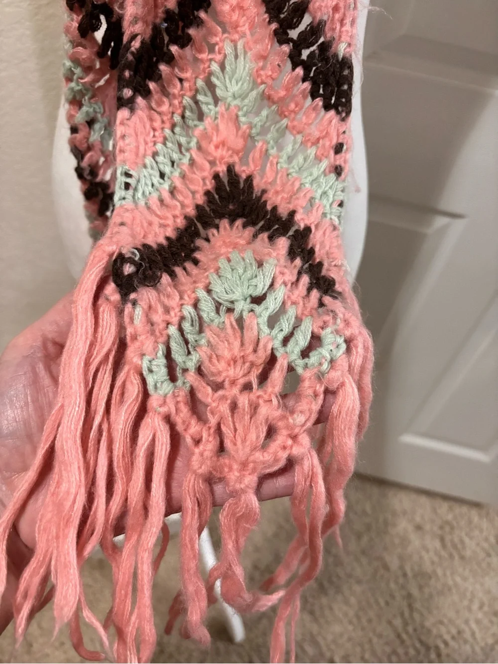 Lucky Brand Pink Chevron Knit Scarf with Mint & Black Accents